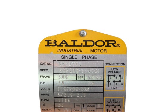 Baldor Reliancer Industrial Motor, V 115/230 .25hp, 60HZ, 1725 RPM - KP03772 - Picture 2 of 7