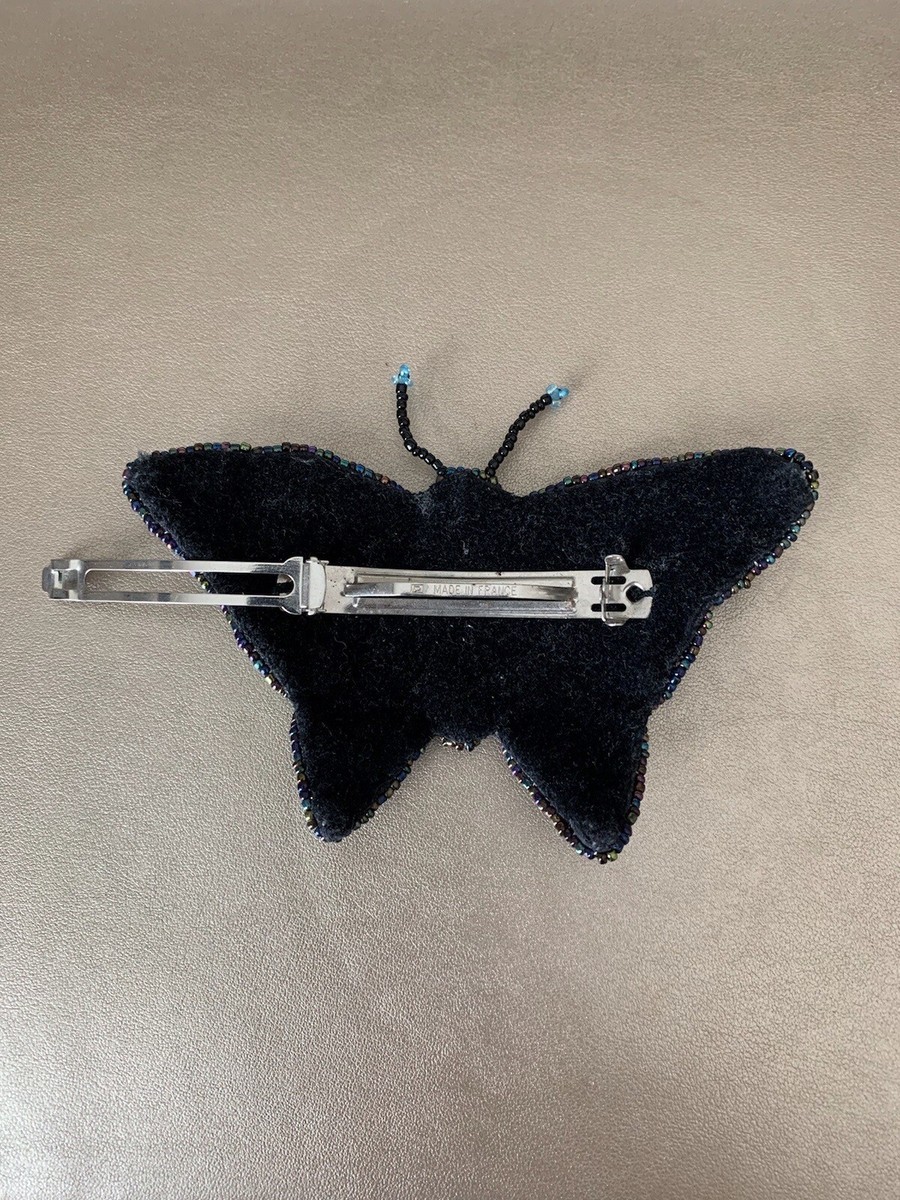 Vintage Large Beaded Butterfly Barrette Blue Teal Handmade  display picture 3
