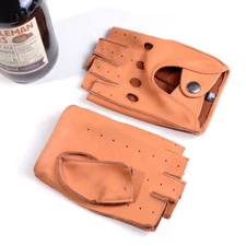 Men's Real Leather Deerskin Military Fingerless Tactical Driving Mittens Gloves