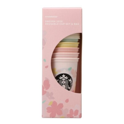 RARE Starbucks Reusable Cup 5PCS SET SAKURA 2020 473ml Exclusive to JAPAN