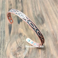 SOLID COPPER Magnetic Bracelet Arthritis Pain Therapy Energy Cuff Fish Theme