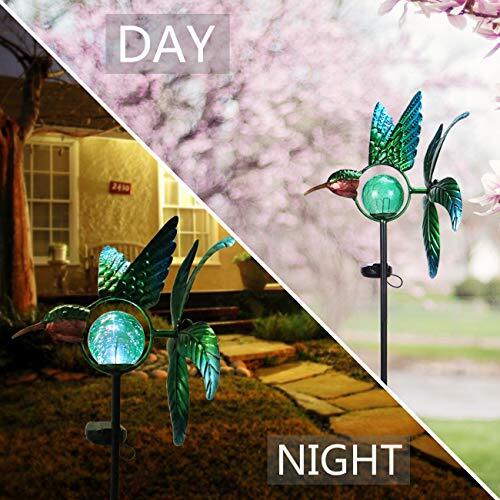 Solar Hummingbird Wind Spinner Metal Kinetic Garden Stake Lights Wind Spinners O - Picture 5 of 7
