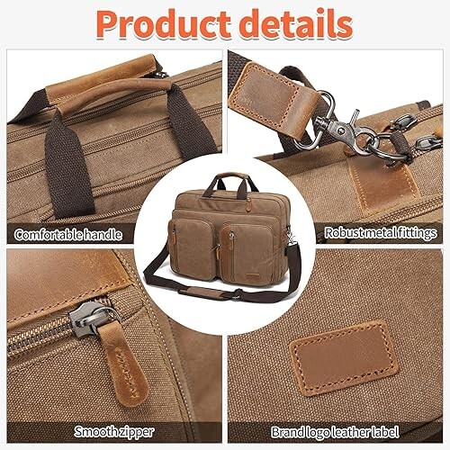 3 in 1 Laptop 17.3" Messenger Bag Backpack Shoulder Sling Brown Canvas Leather | eBay 3 in 1 Laptop 17.3" Messenger Bag Backpack Shoulder Sling Brown Canvas Leather | eBay