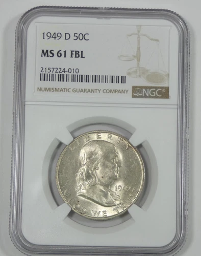 1949-D Franklin Half Dollar CERTIFIED NGC MS 61 Full Bell Lines Silver 50c