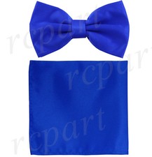 Brand Q New Men's microfiber Pre-tied Bow Tie  Hankie set Royal blue formal