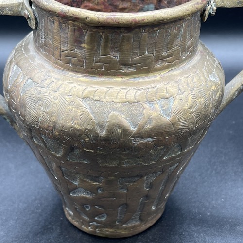 Kupfer und Messing Urne Doppelgriff Vase graviert Vieh - Bild 13 von 13