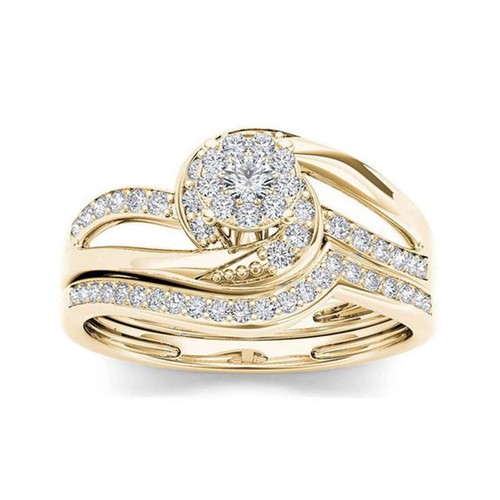 Anillo de compromiso para mujer de corte redondo 5*5 mm AAA Cz banda hueca chapado en oro talla 5-10 - Imagen 4 de 5