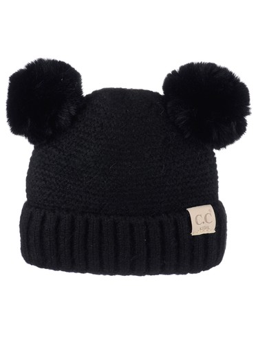 C.C Kids' Cable Knit Soft Single or Double Pom Fuzzy Lined Cuff CC Beanie - Picture 16 of 87