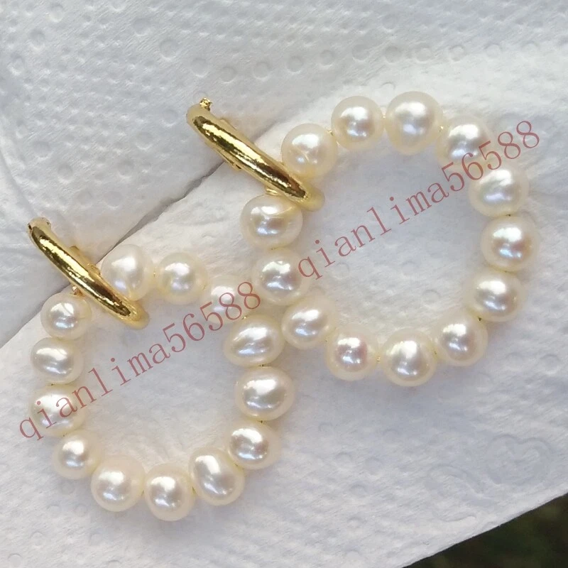 Dainty AAAA+ Akoya White Natural Dangle/drop Real Pearl Earrings 14k Gold P Hoop - Image 4 of 4