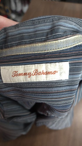 Tommy Bahama Mens Medium Blue Striped Hawaiian Short Sleeve Silk Shirt M120 - Picture 4 of 8