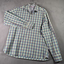 Bugatchi Uomo Shirt Mens L Burgandy Green Plaid Shaped Fit Flip Cuff Long Sleeve