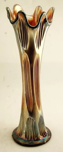 Vintage Amethyst Fenton Diamond Rib Carnival Glass Vase 11"