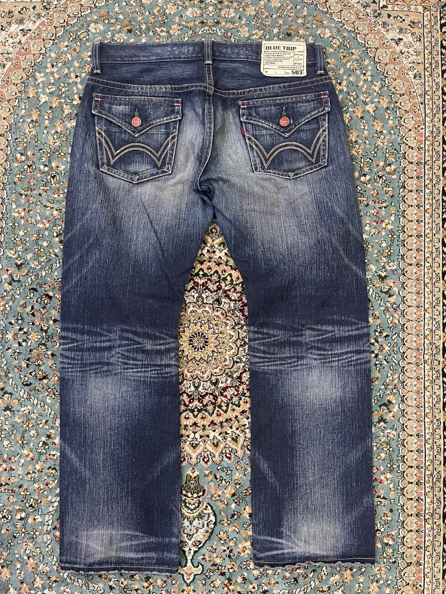 Edwin 503 Blue Trip Denim Jeans 36x32 Great Whiskers | eBay