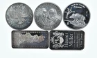 Lot 5 VINTAGE 1 Oz Silver Bars/Rounds Art Bars Collection Poured .999 *547