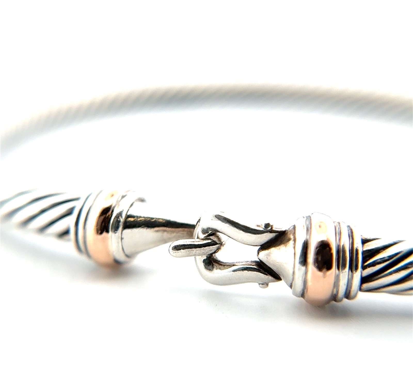 6.75” Medium David Yurman 925 Sterling & 18k Gold Cable Flex Buckle Bracelet