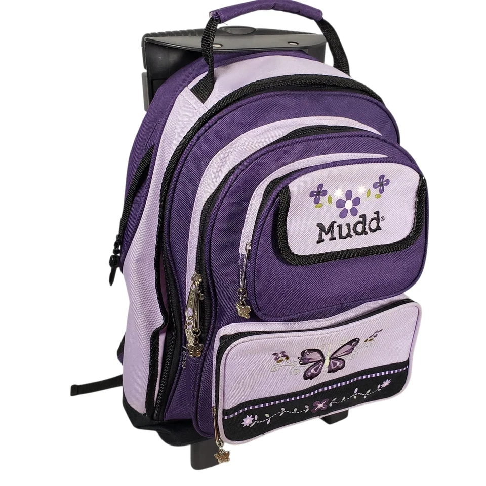 Mochila con ruedas floral mariposa púrpura vintage Y2K Mudd para niñas equipaje escuela Foto 3 de 4