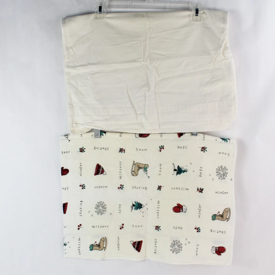 Lot of 3 Craft Pillowcases - 2 Plain White & 1 Holiday Print Fabric - Image 2 of 4