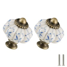 Ivory  Blue Pumpkin Knobs 6 Pack Ceramic Cabinet Knobs Vintage Drawer Pulls ...