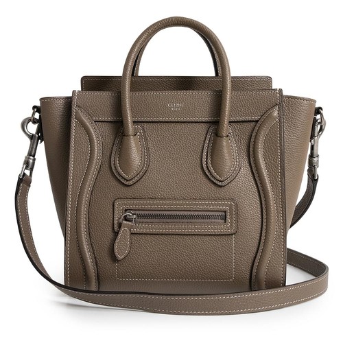CELINE 189243DRU Luggage Nano Shopping bag Drummed calfskin, Greige Handbag