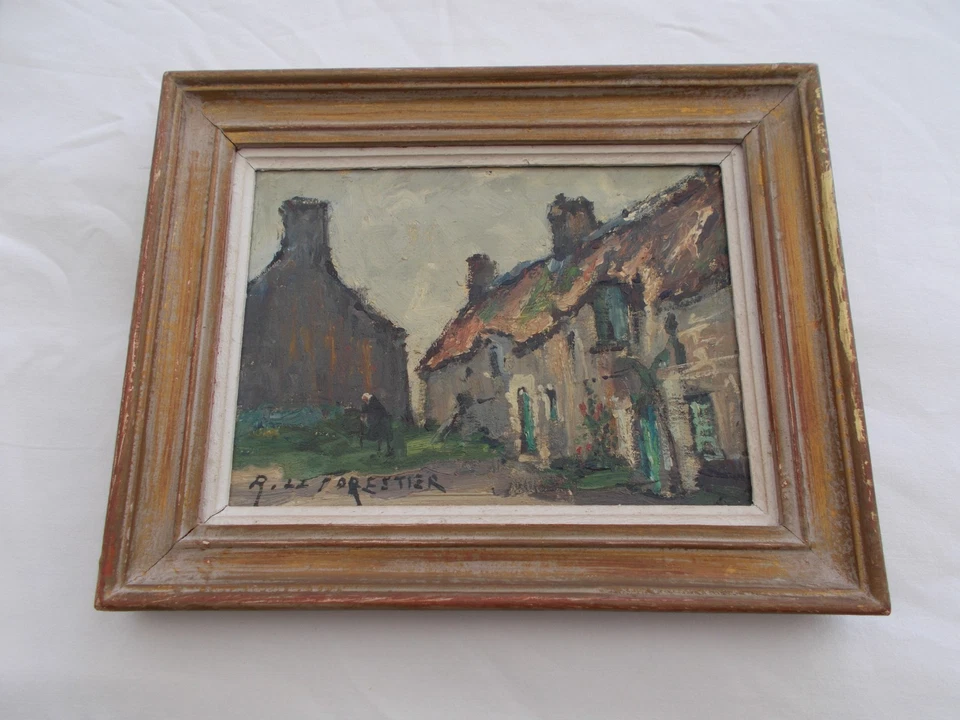 TABLEAU ANCIEN PEINTURE HUILE MARINE BRETAGNE BRETON RENE LE FORESTIER MIDY - Photo 2/4