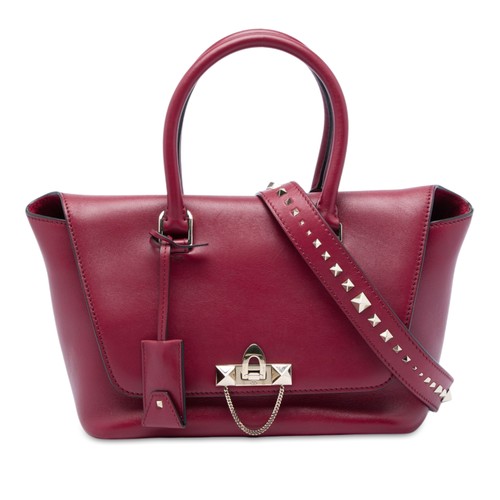 Valentino Leather Rockstud Demilune Satchel Pre-Loved Burgundy