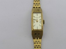 Vintage Seiko Ladies Tank Dress Watch Fancy Case/Band Gold Tone Works 1520-3709
