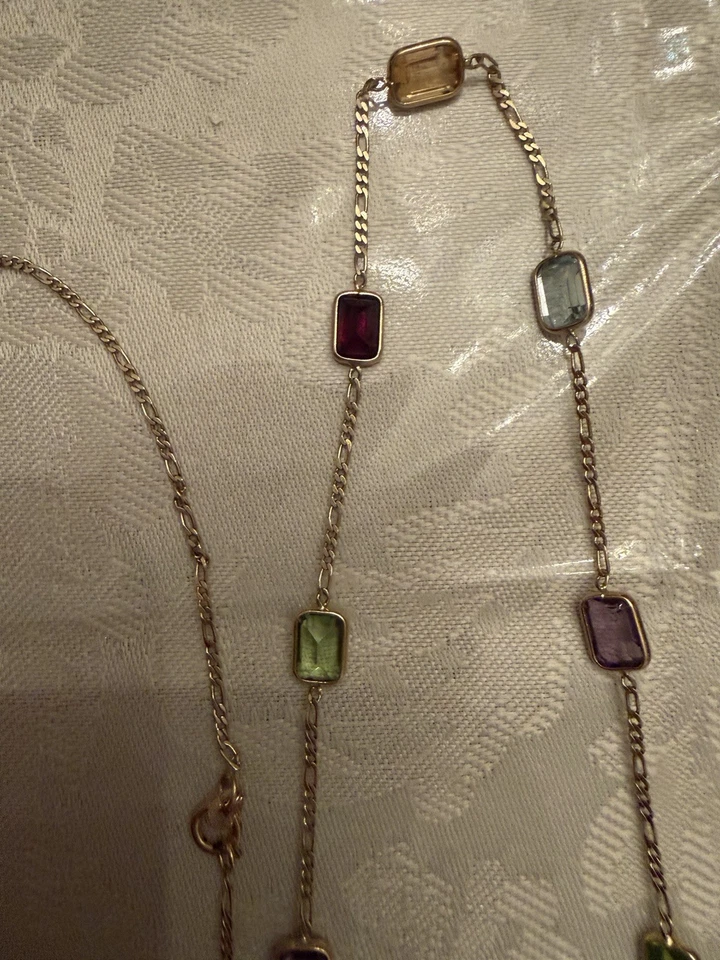 "Collar de oro amarillo de 14 K con formas rectangulares multicolores genuinas de 30""" Foto 2 de 4