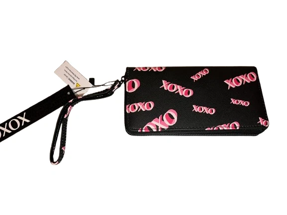 Bolso sin asas tipo billetera de muñeca XOXO para mujer - cremallera alrededor - negro/rosa Foto 4 de 4