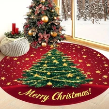 100cm*100cm2D Printing Velvet 850gm² Christmas Tree Star Pattern Floor Mat, Thic