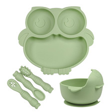 Owl Shape Silicone Baby Feeding Set, Toddler Suction Plates and Bowls Set with S