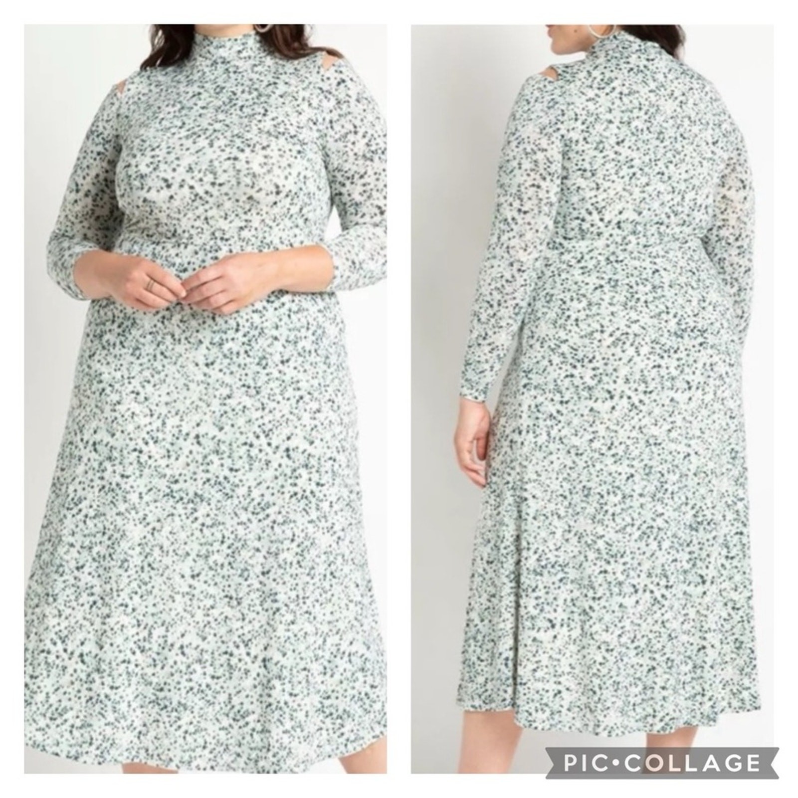 NEW Eloquii Blue Cut Out Turtleneck Stretch Long Sleeve Midi Dress Plus Size 22