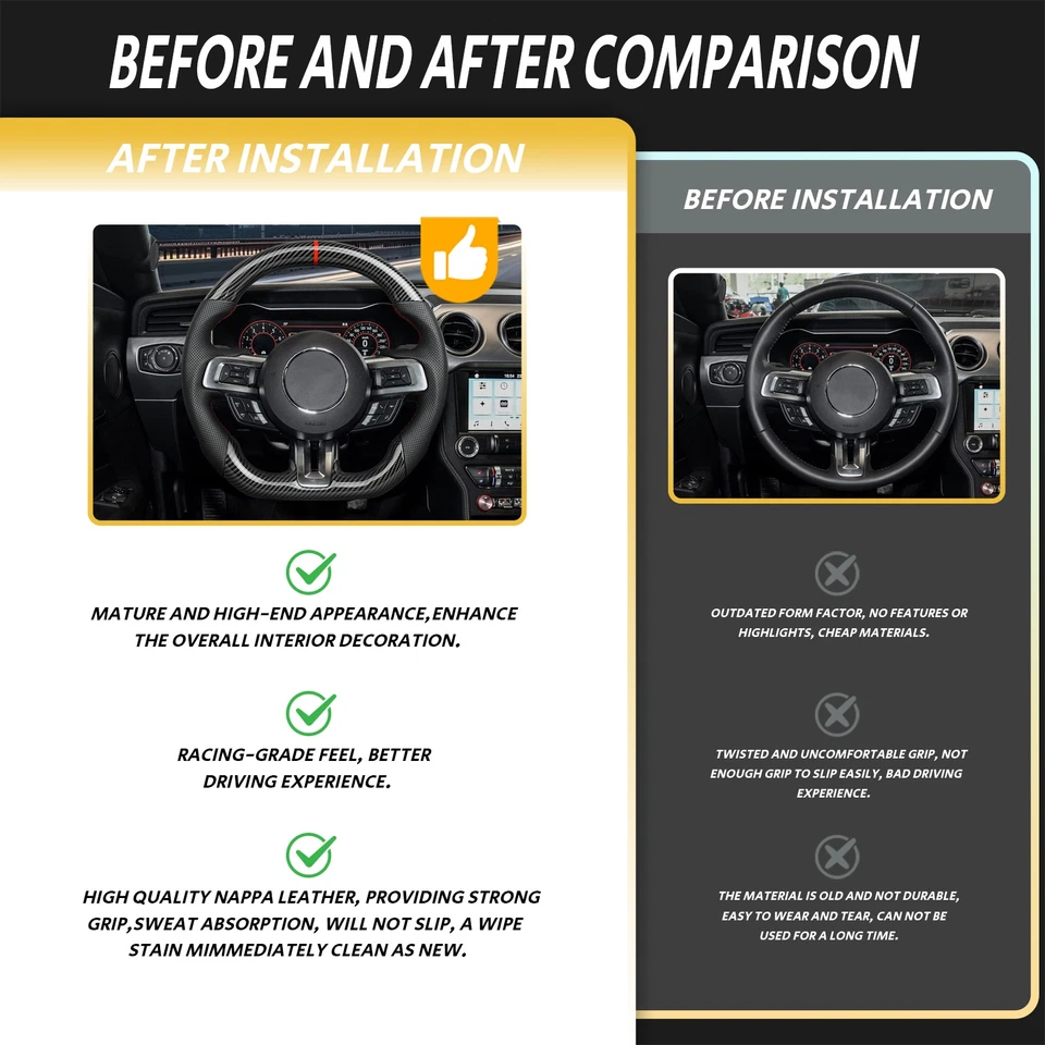 Подходит для Ford Mustang GT HYDRO DIP 2015-2017 годов выпуска руль из углеродного волокна красная линия - Изображение 4 из 4