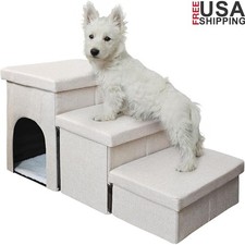 3-in-1 Dog Stairs W/ Storage Easy Assembly Non-Slip Pet Steps Large Breeds New