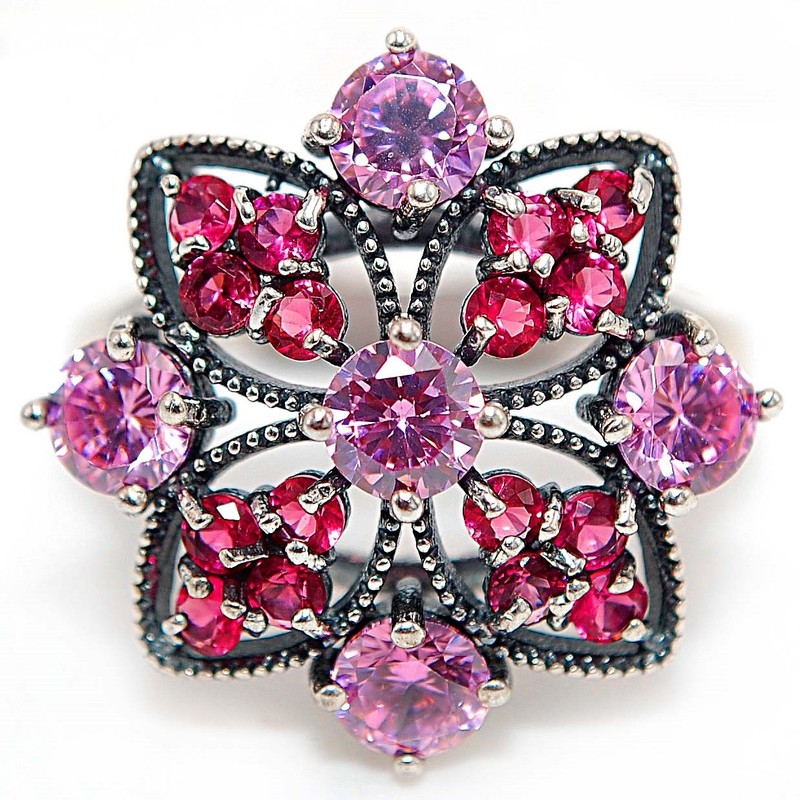 3CT Heat Treated Pink Topaz 925 Sterling Silver Filigree Ring Jewelry Sz 7 F7-5