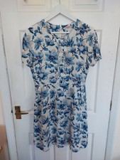 Cath Kidston Dress UK 12 Blue White Floral Cotton Tea Midi Cottagecore Boho 