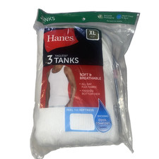 Hanes TAGLESS Tanks Soft Breathable Men's Size XL Extra Large 3 Count Pack White