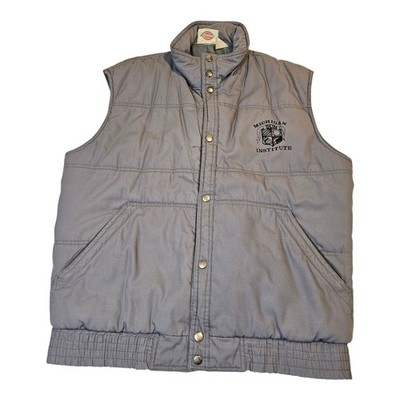 VTG DICKIES BRASS BUTTON DOWN PUFFER VEST W/ ZIPPER POCKETS INNER POCKET