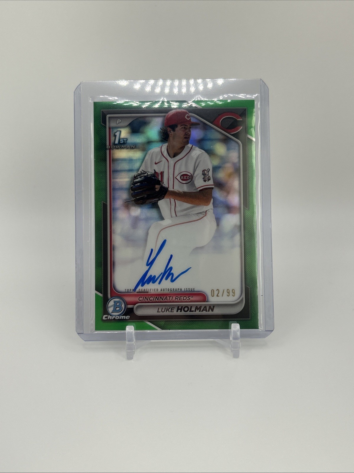2024 Bowman Chrome Prospects Luke Holman 1st Bowman Green Auto /99 Reds