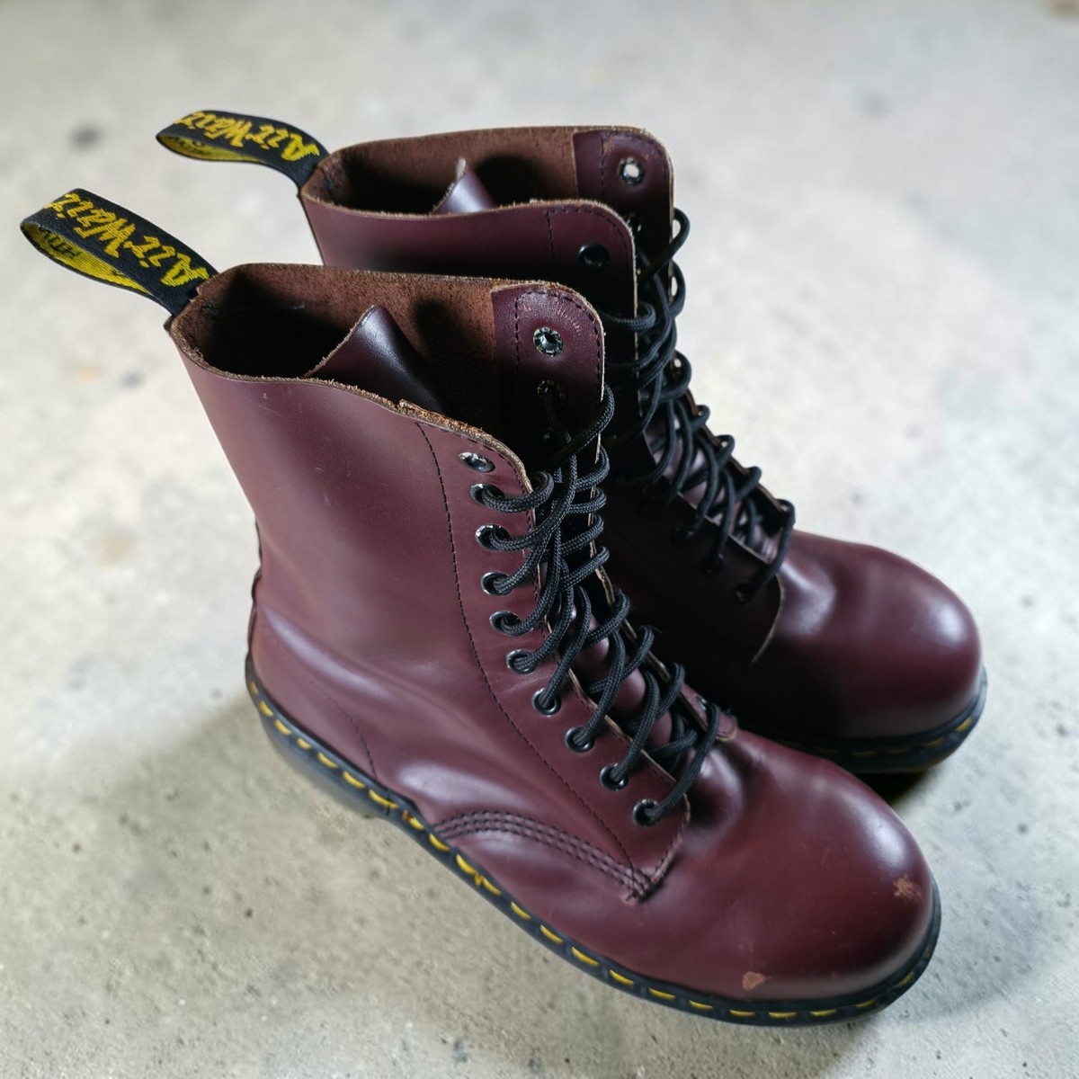 Vintage Dr. Martens Steel Toe Boots England Made Ox Blood Red Mens