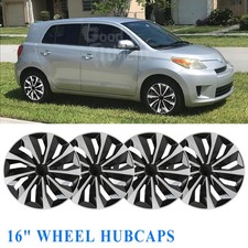 4x 16 Wheel Hubcaps Set R16 Steel Rims Cover Snap-on Silver Black For Scion Xd 4x 16 Wheel Hubcaps Set R16 Steel Rims Cover Snap-on Silver Black For Scion Xd