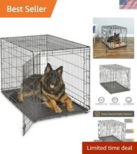Folding 48-Inch Dog Crate - Enhanced Security with Leak-Proof Pan for Large Dogs