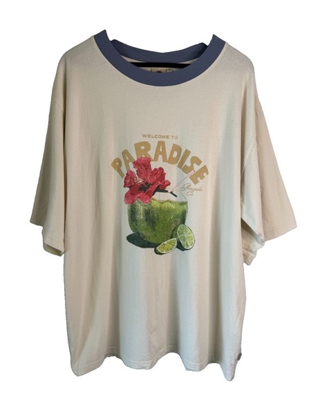 Ghanda 1984 Womens Cream Welcome To Paradise Boxy Oversized T-Shirt Tee Sz 14