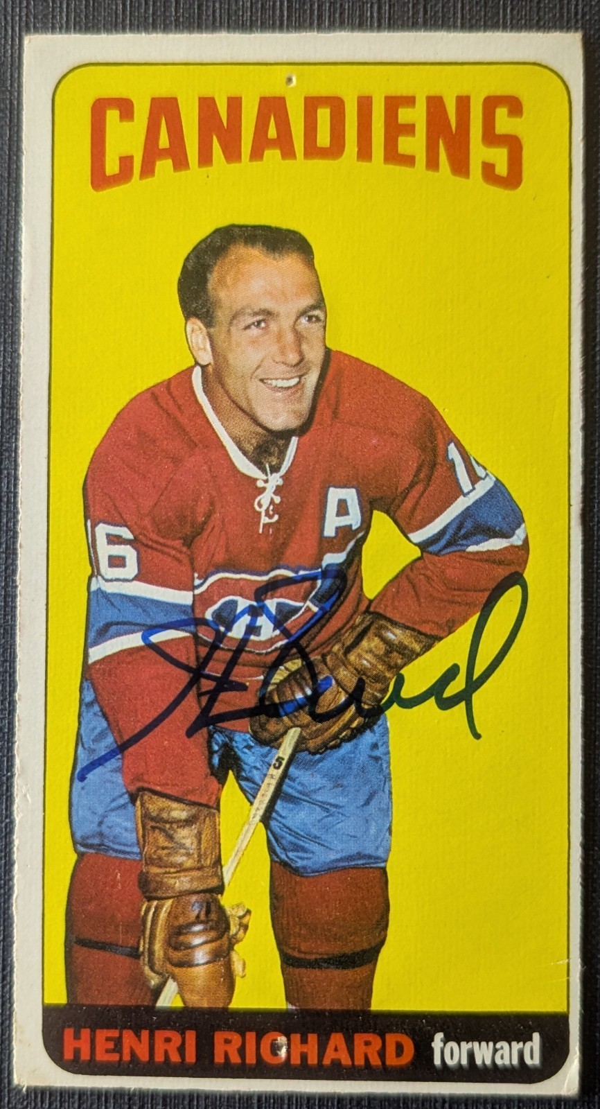 1964-5 Topps Tall Boy #48 Henri Richard Montreal Canadiens Signed SP Hockey Card