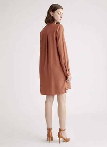 Quince Dress Vintage Wash Tencel Roll Sleeve Tunic Shirt Terracotta Small - Picture 5 of 13