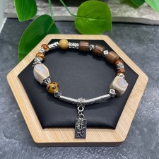 Handmade Ceramic Bead Beaded Stackable 6.5  Plus Stretch Bracelet New B419