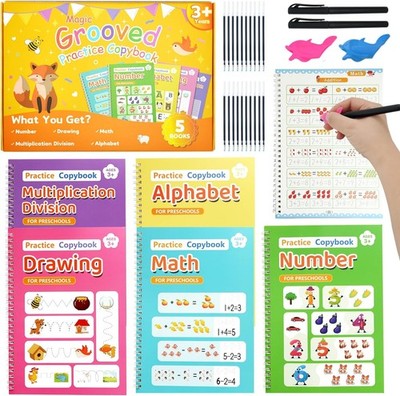 5-Book Magic Groove Handwriting Copybooks, Preschool Learning for Ages 3-10 Kids