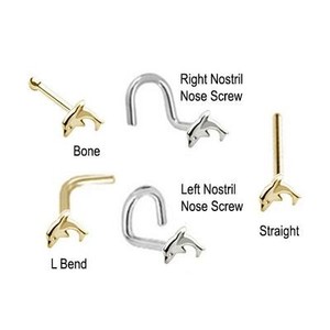 14k Yellow Gold White Gold Dolphin Nose Twist Screw Bone Ring 20G