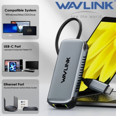 WAVLINK 5Gbit/s Adaptador USB-C a Ethernet Sin Controlador RJ45 Gigabit Ethernet