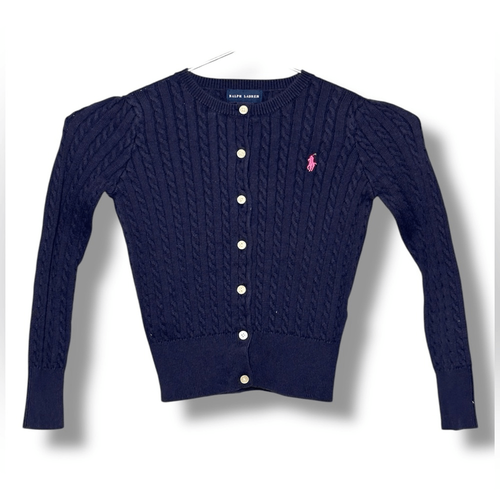 RALPH LAUREN Kids Cable Knit Embroidered Pony Cardigan Jumper Sweater Size 6X - Picture 2 of 11