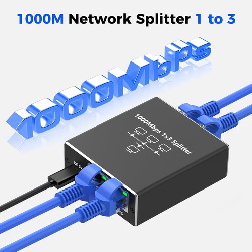 Ethernet Switch 1 to 3 1000Mbps RJ45 LAN Internet Splitter for Computer Router - Afbeelding 2 van 9